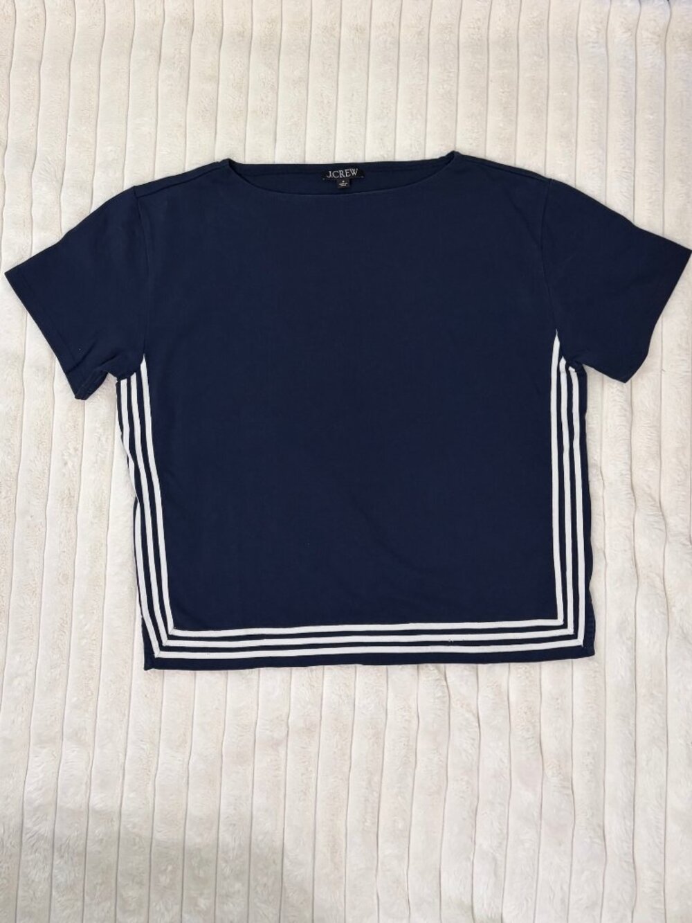 J Crew boatneck tee with white ribbon detail